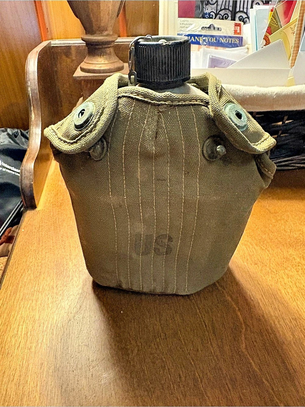 Antique U.S. Military Canteen Set in Green & Silver